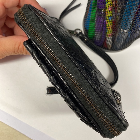 Elliott Lucca Leather Wristlet Wallet Leather Black Braided Zip Around ID Holder - Picture 9 of 9